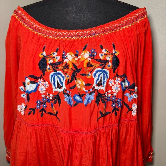 Free People Sunbeams Mini embroidered dress red women’s size‎ large off shoulder - Picture 3 of 6